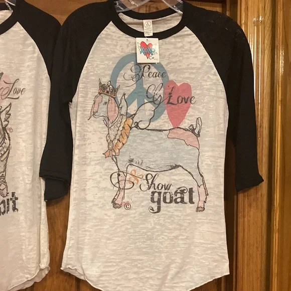 NWT Peace Love & Shown Rabbit/Goat - Baseball style Tee - XS, S, M, L (ABBA) - Picture 7 of 14